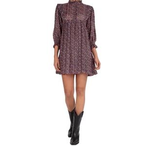 ba&sh Deep Blouson-Sleeve Mini Dress